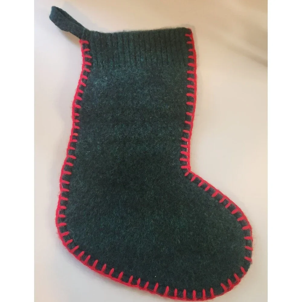 VintageWoolies Felt Christmas Stocking Angel Applique Handmade Primative County